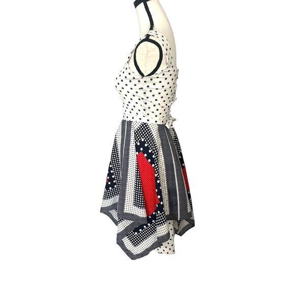 Vintage 1970s Red White and Blue A-Line Polka Dot Scarf Dress Size XS / Small - Picture 2 of 10